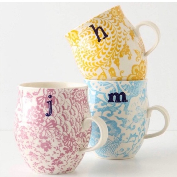 Anthropologie Homegrown Monogram Initial Letter Mug Coffee Tea Cup Floral Bird W - Picture 2 of 8